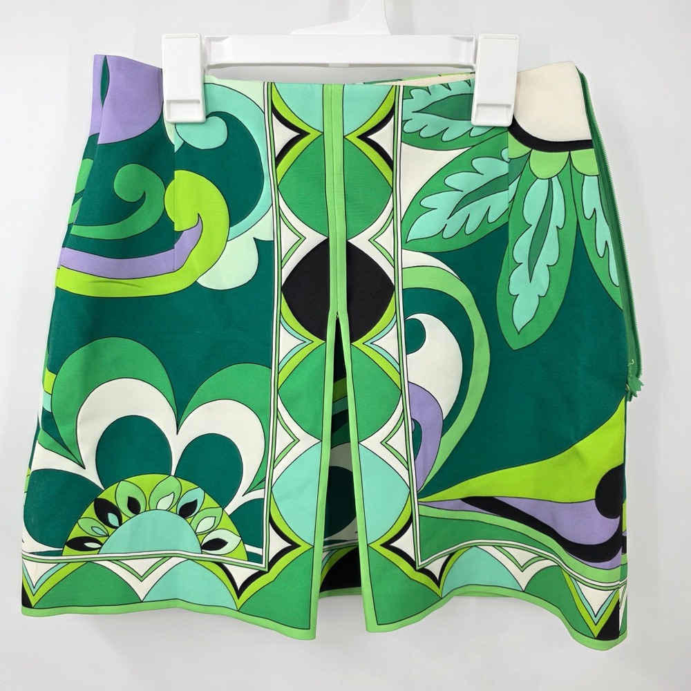 Zara Green Psychedelic Geometric Print Mini Skirt High Waist Small broken zipper